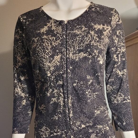 Ann Taylor Black Tan Snakeskin Print Midi Tunic Dress 8 Front Zip Rayon Indie - Picture 2 of 9